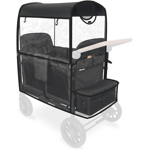 Premium Transparent Stroller Rain Cover Compatible with WONDERFOLD Wagon W4, Weather-Proof PEVA Overall Protection with Two Ventilation Net Mesh and Magice Sticker and Hangable Loop Closure Entrance