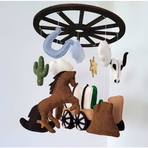 Covered wagon baby mobile, Vintage cowboy wagon baby mobile, Great Canyon baby mobile, old fashion baby mobile, Western crib mobile