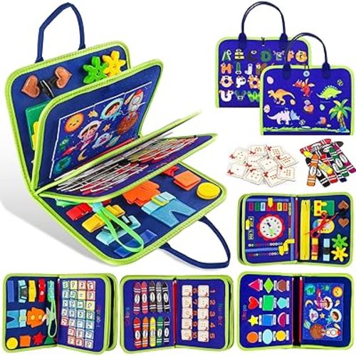 Toddler Busy Board Montessori Toys for 1 2 3 4 Year Old Boys Girls Birthday Gifts, Sensory Autism Learning Toys for Toddlers Age1-3, Toddler Travel Busy Book for Plane Car, Education Activities Book