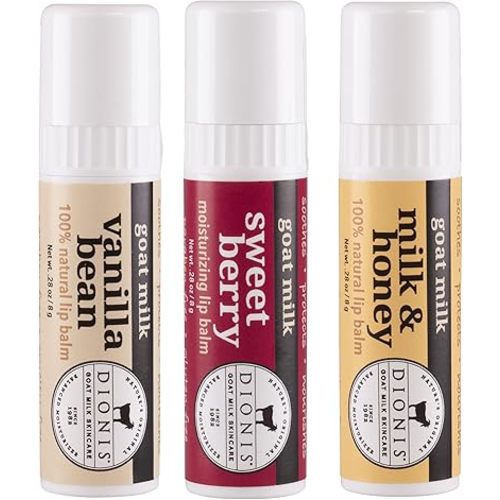 Dionis Goat Milk Jumbo Lip Balm - Moisturizing for Dry, Chapped, Lips, Conditioning with Beeswax, Shea Butter, Coconut Oil - Warm & Sweet 0.28oz (Pack of 3)