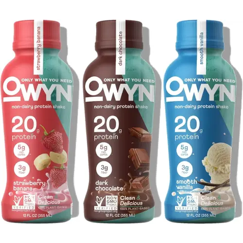 OWYN Only What You Need Protein Shake, 20g Vegan Protein, Ready to Drink, Dairy Free, Great Taste, 4g Sugar, 5g Net Carbs, Strawberry Banana Variety Pack, 12 Fl Oz (12 Pack)