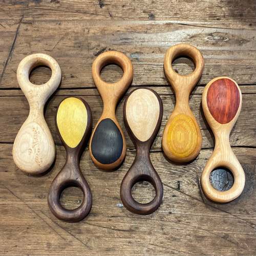 Handmade Wooden Rattle -ring handle