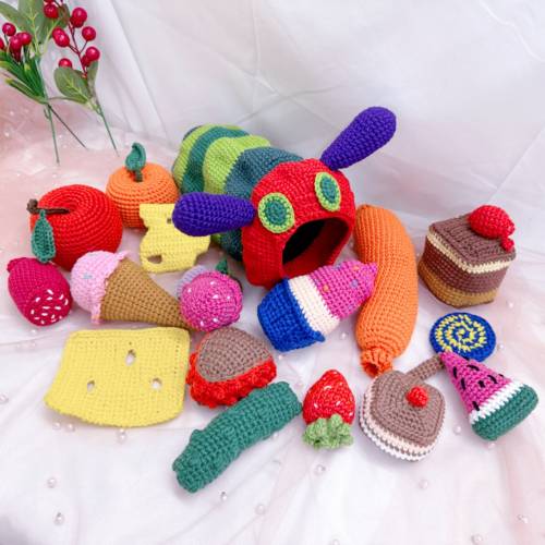 Hungry Caterpillar Crochet, Hungry Caterpillar Eating Game, Hungry Caterpillar Amigurumi, Toddler Play Set, Crochet Montessori Toy