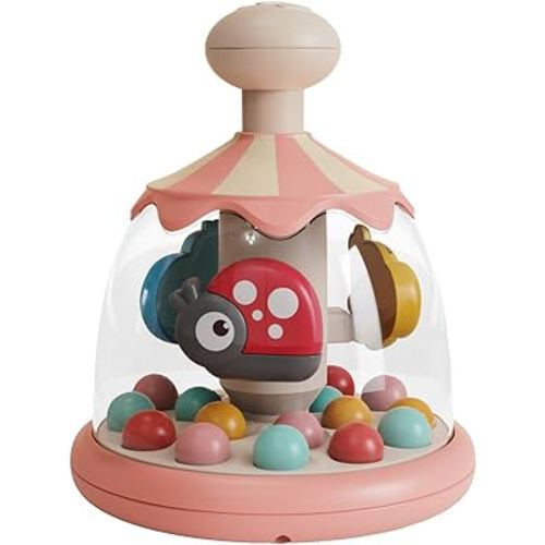 Press Spin Baby Toy Tumble Activity Dome Tumble Top Spinning and Ball Popping Infants Toy Push Spin Carousel Colorful Spinning Faces Activity Learn Cause Effect Toys for 6 Month Plus (Pink)