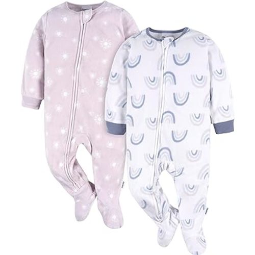 Gerber Baby Girls' Toddler Loose Fit Flame Resistant Fleece Footed Pajamas 2-Pack