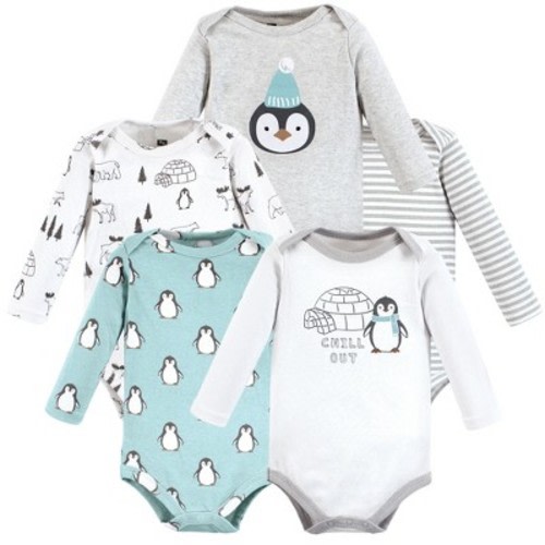Hudson Baby Unisex Baby Cotton Long-Sleeve Bodysuits, Chill Out Penguin, Size: 3-6 months