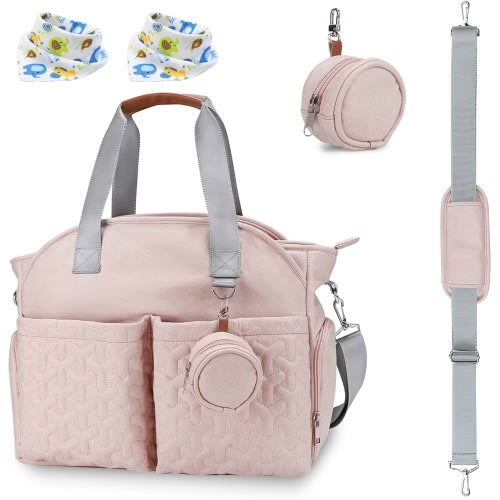 Breast Pump Bag Moclever Diaper Tote Bag with Detachable Shoulder Strap Side Pocket Free Bibs Compatible with Spectra S1 S2 Medela Pink