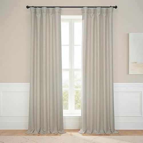 HPD Half Price Drapes - Faux Linen Curtains for Living Room (1 Panel) - 50W X 96L - Textured Room Darkening Curtains for Bedroom 96 Inches Long - Drapes for Home Decor, Thatched Tan