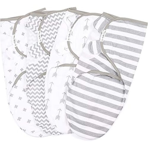 BaeBae Goods Swaddle Blanket, Adjustable Infant Baby Swaddling Wrap Set of 4, Baby Swaddling Wrap Blankets for Boys and Girls Made in Soft Cotton (Grey Arrows, 0-3 Months)