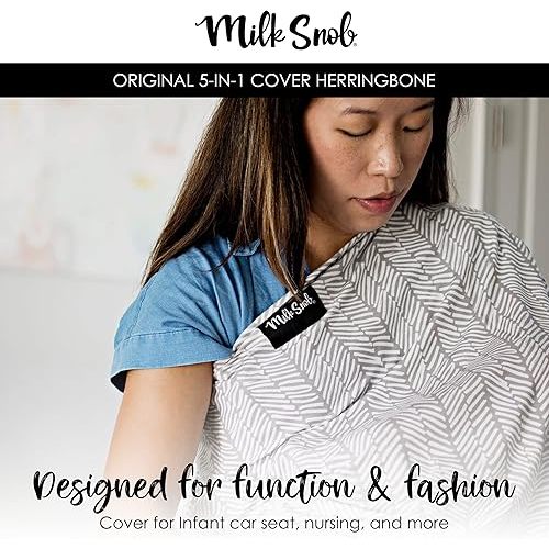 Milk Snob Original 5-in-1 Cover - Added Privacy for Breastfeeding, Baby Car Seat, Carrier, Stroller, High Chair, Shopping Cart, Lounger Canopy - Newborn Essentials, Nursing Top, Herringbone