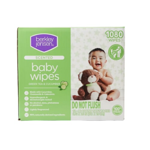 Berkley Jensen Green Tea & Cucumber Scented Baby Wipes, 1080 ct.