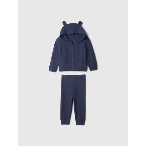 Baby CashSoft Bear Hoodie Outfit Set in navy heather, size: 0-3 M
