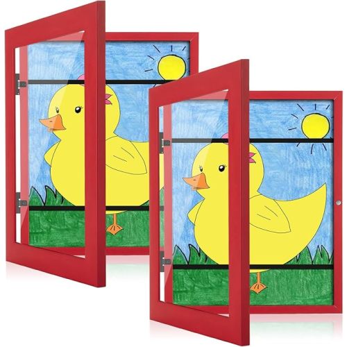 [2-Pack] Kids Art Frames, 8.5x11 Front Opening Kids Artwork Frames Changeable, Red Artwork Display Storage Frame for Wall, Holds 50 Pcs, for 3D Picture, Crafts, Children Drawing, Hanging Art,