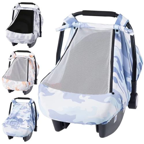 SMTTW Car Seat Cover for Babies, Stretchy Breathable Carseat Canopy with Peek Window, Multiuse Infant Stroller Cover for Baby Boys Girls, Privacy Sun Shade & Wind Protect for Summer (Camouflage)