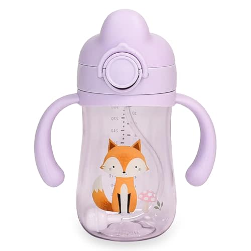 LITTLE RAWR Baby's First Sippy Cup with Weighted Silicone Straw, Leak Proof, Spill Proof, Easy Grip Straw Cup for for Babies 6m+ to Toddlers, BPA Free, Dishwasher Safe, 11oz/320ml (Purple Fox)