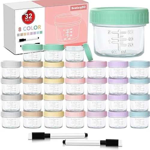 RowinsyDD 32 Pack Glass Baby Food Storage Containers, 4 oz Leakproof Baby Food Jars with Lids, Small Glass Food Containers for Infant Baby Food, Freezer & Microwave Safe, BPA Free…