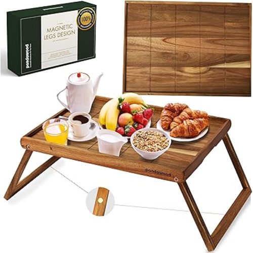 Wooden Bed Tray Table with Folding Legs