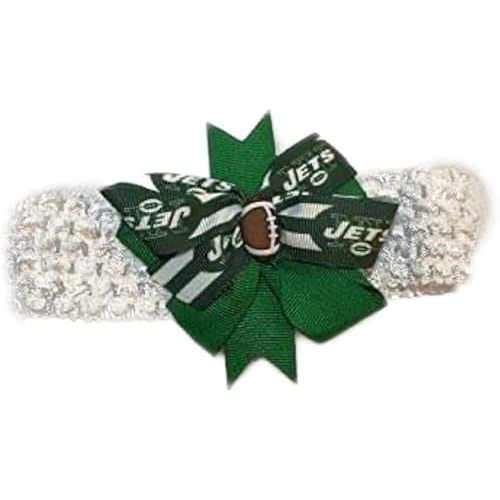 Jets Baby Girl Boutique Bow Crocheted Headband Fits Newborn to Adult