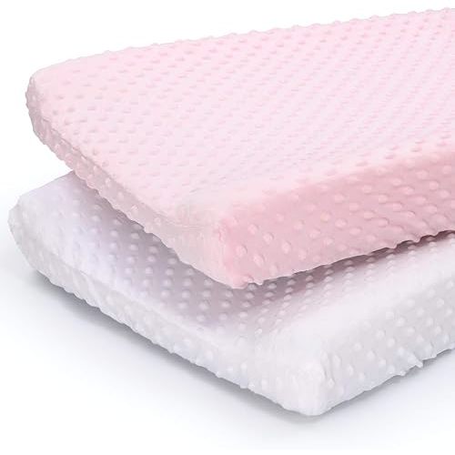 The Peanutshell Baby Girl Changing Pad Covers Set of 2 - Ultra Soft Baby Cover – Fits Standard Changing Table Pads, Durable, Machine Washable Sheets - Pink & White Minky
