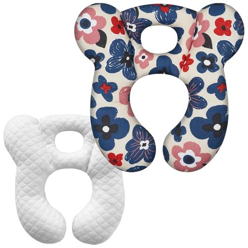 Baby Travel Pillow, Upgrade U-Shape Infant Pillow for Car Seat Pushchair and Stroller, Soft Comfortable Sleep Cushion for Kids Newborn and Toddler -Flower Blue