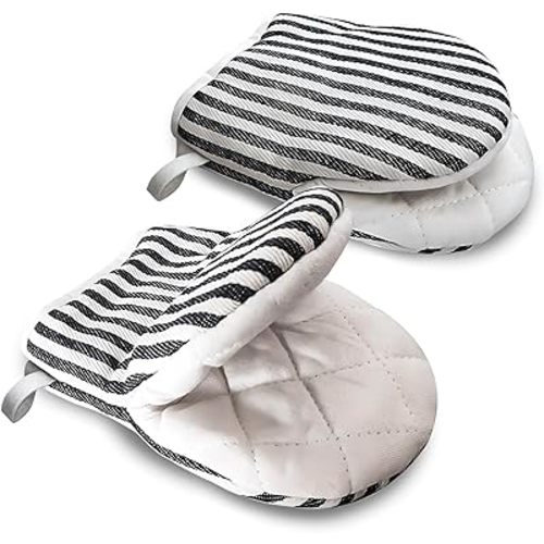 Mini Oven Mitts, Heat Slip Resistant Kitchen Gloves 2-Pack Set, Soft Short Small Oven Mittens Pot Holders for Baking Grilling Barbecue Microwave Gift H2