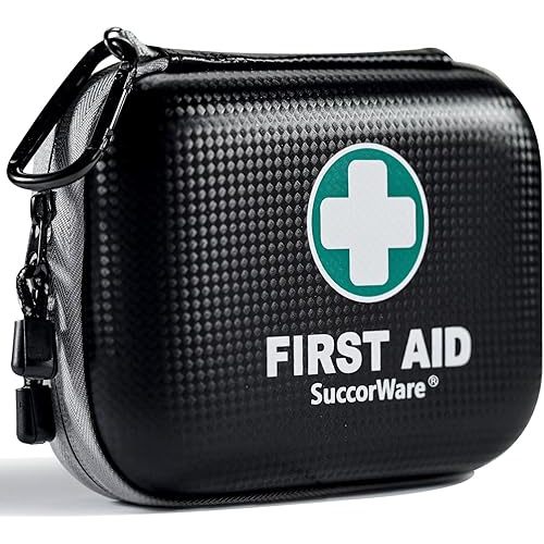150 Pieces Mini First Aid Kit - Small Medical Kit with Hard Shell - Emergency First Aid Kit for Car, Travel, Home, Outdoor, Office, Camping, Hiking (Black)