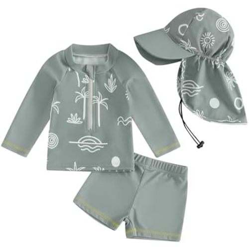 MAYUMMPY Baby Boys Swimsuit UPF 50+ Rash Guard Set Shark Dolphin Print Top+Shorts+Hat Swimwear Bathing Suit