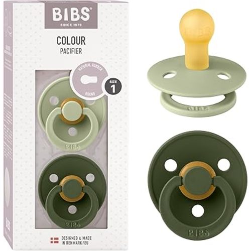 BIBS Pacifiers Colour Collection | Natural Rubber Baby Pacifier | Set of 2 BPA-Free Soothers | Made in Denmark | 0+ Months (Pack of 2) | Sage/Hunter Green