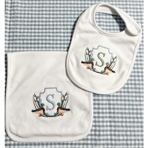 Duck burp cloth & bib// Duck baby items// Boy burp cloth and bib