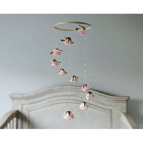 Rose Baby Girl Mobile - Floral Nursery Mobile - Flower Baby Mobile - Rose Nursery Decor - Crib Hoop Hanging - Cot Mobile