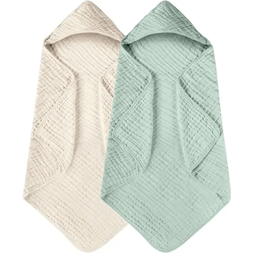 Yoofoss Hooded Baby Towels for Newborn 2 Pack 100% Muslin Cotton Baby Bath Towel with Hood for Babies, Infant, Toddler and Kids, Large 32x32Inch, Soft and Absorbent Newborn Essential