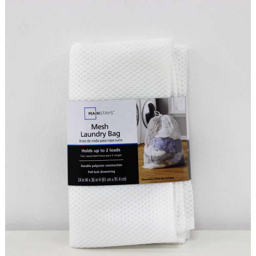 Mainstays White Polyester Mesh Laundry Bag with Drawstring Closure, 24" x 36"
