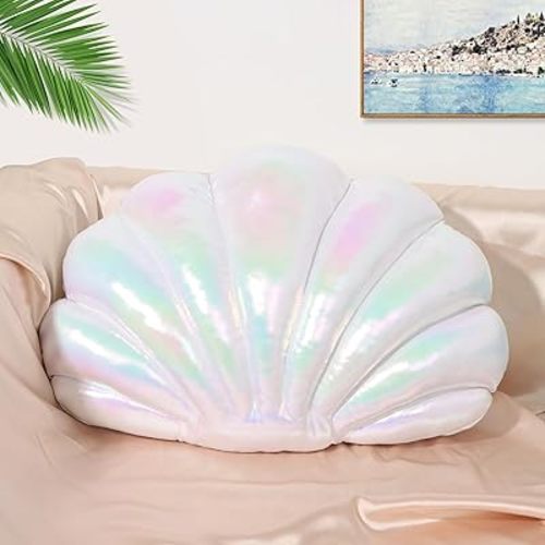 Marble Empire Shell Pillow Seashell Decorative Throw Pillows Pearlescent Sea Shell Toy Coastal Beach Shaped Ocean Theme Decor (14×11'')