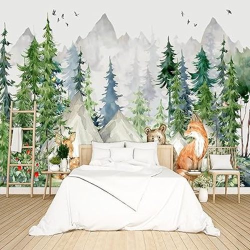 Kids Animals Forest Wallpaper Peel and Stick Nursery Wall Mural for Bedroom Living Room - 85"x118"