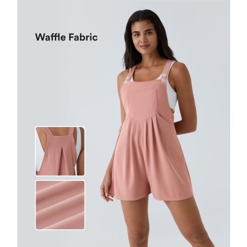 Adjustable Strap Button Multiple Pockets Waffle Casual Overalls