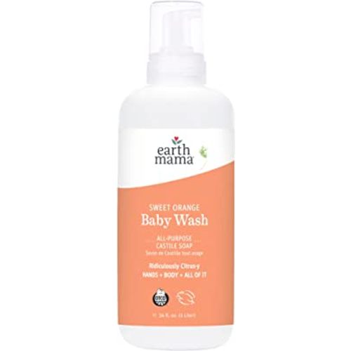 Earth Mama Sweet Orange Baby Wash Liquid Foaming Hand Soap Refill, Organic All Purpose Body Wash for Sensitive Skin, Castile Soap with Coconut Oil, Shea Butter, Calendula, & Aloe, 34 fl oz