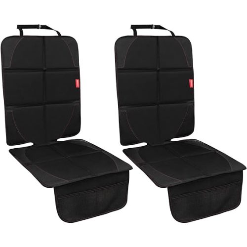 Car Seat Protector, 2 Pack Carseat Protector with Thick Padding, Baby/Pets for Child Car Seat-Mesh Pockets-Waterproof-Universal Size(Black)