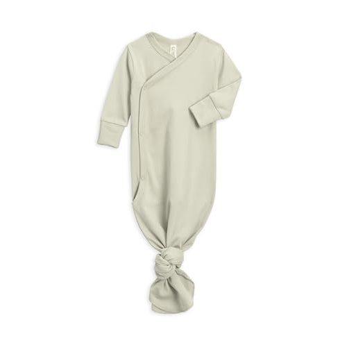 Colored Organics Baby 100% Organic Cotton Newborn Knotted Gown - Infant Indy Kimono Wrap Front Tie Knot Gown with Mitten Cuffs