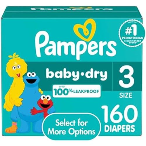 Pampers Baby Dry Diapers - Size 3, 160 Count, Absorbent Disposable Diapers
