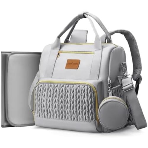Backpack Diaper Bag,Stylish Waterproof Baby Diaper Bags with Changing Pad,Insulated Pockets,Multi-Function Travel Diaper Backpacks,Newborn Essentials, Grey