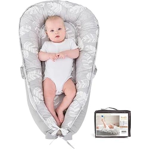 Viviland Baby Lounger for Newborn, Soft Breathable Snuggle Me Lounger Fits 0-24 Months Newborn Infant, White Feather