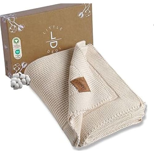 100% Organic Cotton Baby Knitted Blanket with Gift Box - Soft Toddler, Crib, Stroller Blanket - Neutral Swaddle and Receiving Blanket for Newborns, 30"x40", Color Earth Ivory