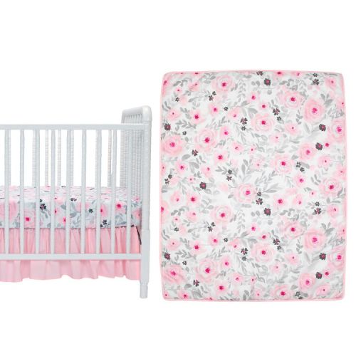 Bedtime Originals Blossom Pink Watercolor Floral 3-Piece Baby Crib Bedding Set