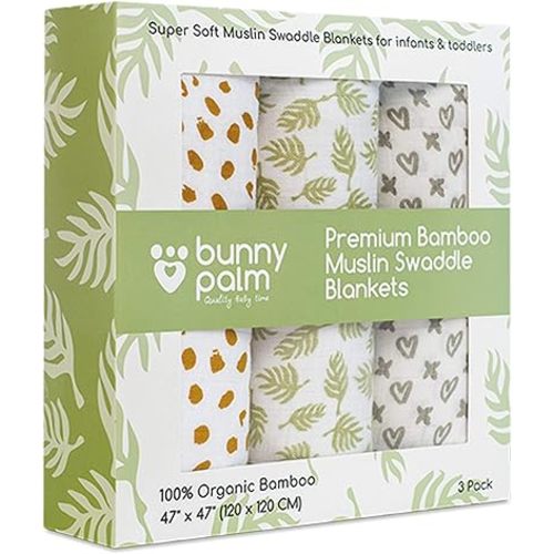100% Organic Muslin Swaddle Blankets - Breathable, Lightweight, Silky Soft Muslin Baby Swaddle - Large Muslin Blankets Baby Perfect for Newborns and Toddlers - 3 Pack Unisex Neutral Colors