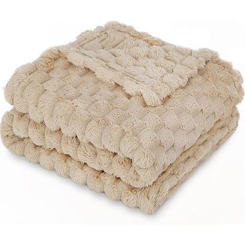 HOMRITAR Baby Blanket for Unisex 3D Jacquard Fluffy Fuzzy Toddler Blanket, Soft Warm Cozy Flannel Fleece Warm Blanket for Boys Girls Infant Nursery, Stroller (30 x 40 Inch, Khaki)