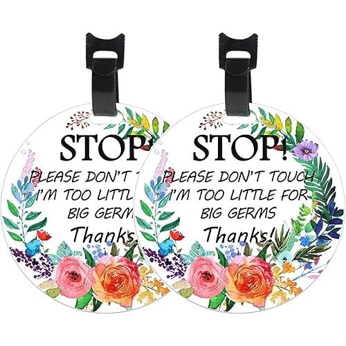 CORNERIA 2 Pack Stop - Please Don't Touch Baby Sign (Baby Preemie Sign, Boy Girl Preemie Sign) - 2 Side Printing with Hanger Easy Apply (Bloom)
