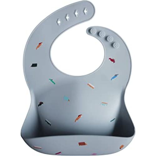 mushie Silicone Baby Bib | Adjustable Fit Waterproof Bibs (Retro Cars)