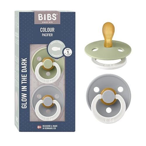 BIBS Pacifiers 0-6 Months | 2-Pack Soothers | BPA-Free Symmetrical Nipple | Made in Denmark | Sage Glow/Cloud Glow Colour Pacifier
