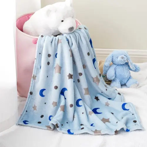 Bunnikins & Clover Lightweight Plush Flannel Baby Blanket Super Soft for Boys and Girls, Kids Floral Fleece Nursing Blanket, Portable Bed Throws for Baby Crib and Toddler Bed, 30"x36"