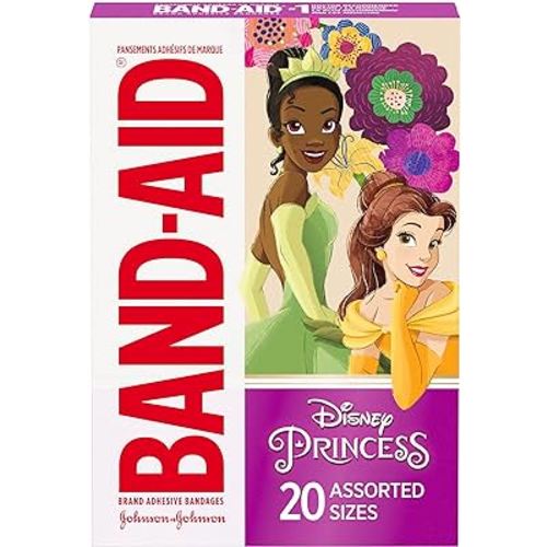 Band-Aid Brand Adhesive Bandages for Minor Cuts & Scrapes, Wound Care Featuring Disney Princess Characters, Fun Bandages for Kids and Toddlers, Assorted Sizes, 20 Count